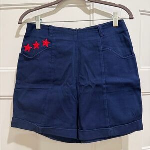 Vintage 60’s Navy Blue Women's Shorts with Red Star Accents